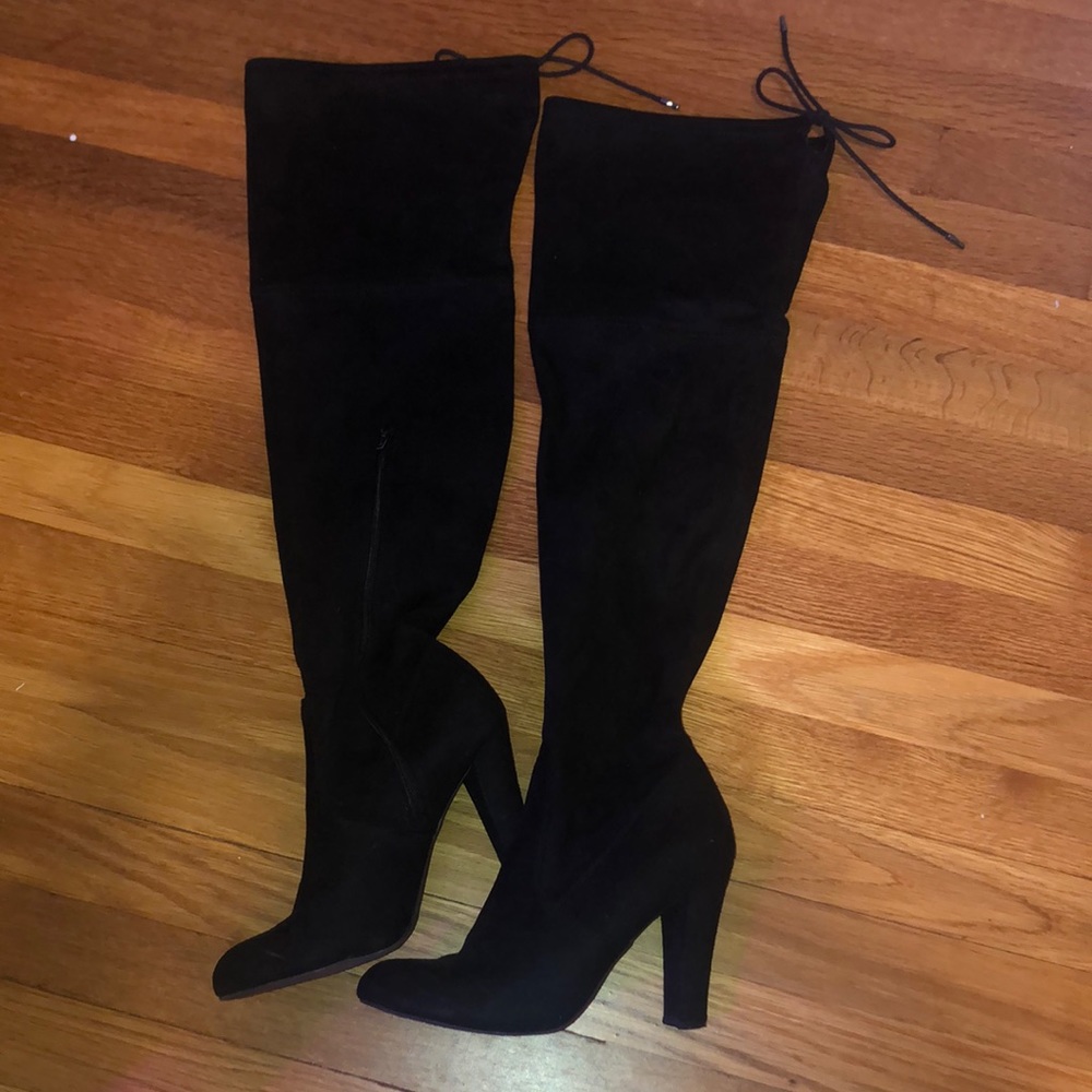 Black over knee heeled boots sz 8
